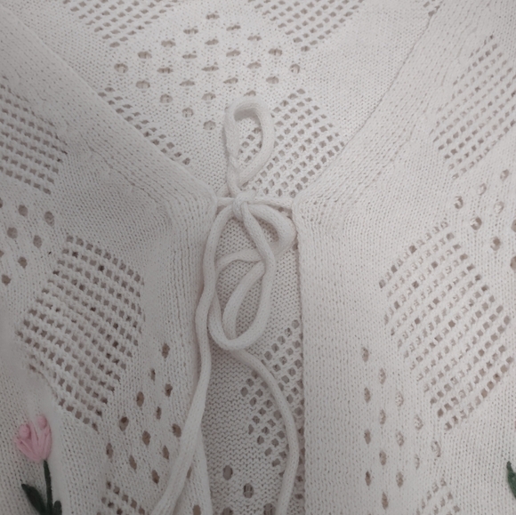 Floral Embroidered Crochet Cardigan Sweater Size 28 Cottage‎ Grandmacore Boho - Picture 3 of 6